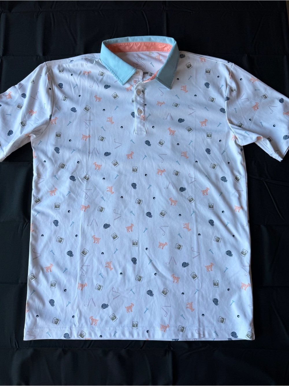 Swannies Golf - White Polo with Coral Trim and Teal Accents
